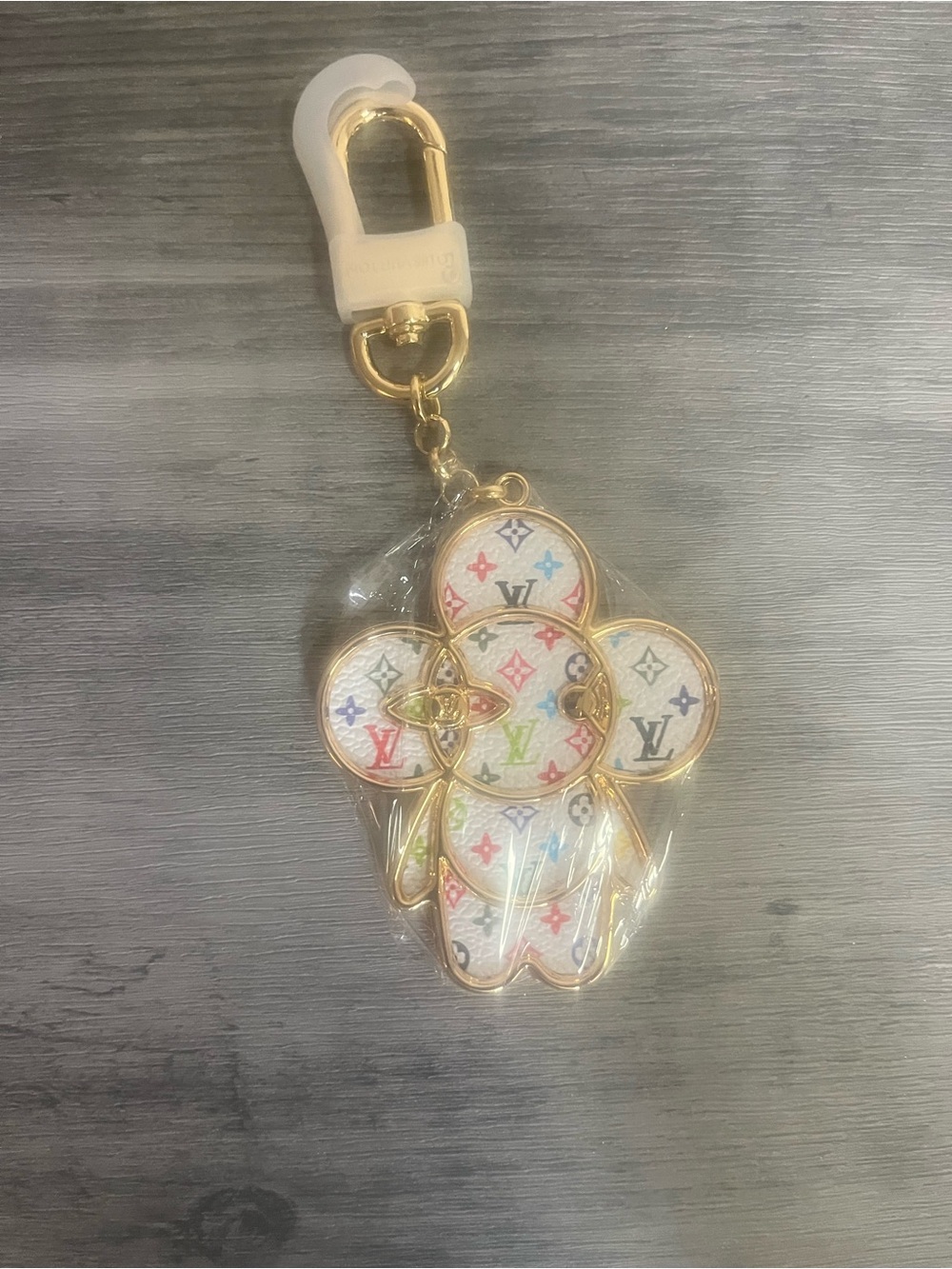 White Multicolor Monogram Keychain Charm - Picture 2 of 4